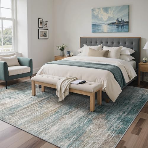 BEIMO 5' x 7' Teal Abstract Area Rug Washable Non-Slip Living Room Decor
