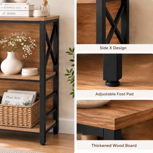 Small 3-Tier Industrial Bookcase - Brown, 29.5 Inch Wide, Metal Frame & Backboard