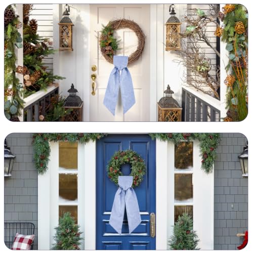 Blue 2-Pack Burlap Wreath Sash for Front Door 5 x 54 in - DIY Embroidery/Monogram