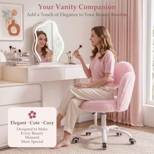 Pink FIDOM Cloud Vanity Chair with Wheels - Fluffy Desk & Makeup Stool