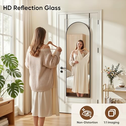 Homsion 58x20 Inch Over-the-Door Arched Full Length Mirror - Black, 4-in-1 Installation