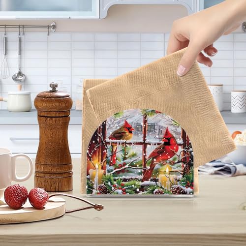 SUABO Red Cardinals Old Window Napkin Holder for Table Decor Acrylic Kitchen Accessory