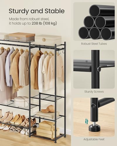 SONGMICS Portable Closet Wardrobe - Black, 49.1" Freestanding Clothing Rack