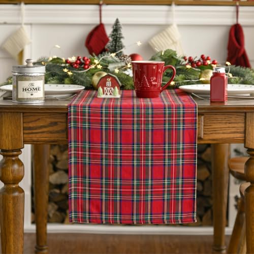 Niviy Red Green Plaid Christmas Table Runner 12 x 72 Inches - Festive Holiday Decor