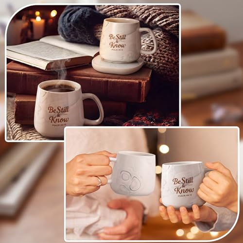 Bokon Be Still and Know Christian Gift 12 oz Mug Warmer Set – includes mug, lid, spoon