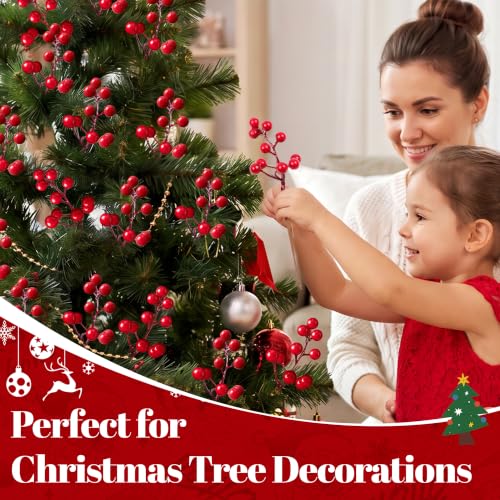 40 pcs Artificial Red Berry Stems for Christmas Decorations, 6.5 Inch Holiday Floral Picks