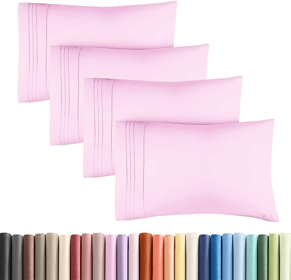King Standard Pillow Cases - Soft Hotel Quality Pillowcase Covers | Comfy & Machine Washable - Light Pink, Set of 4