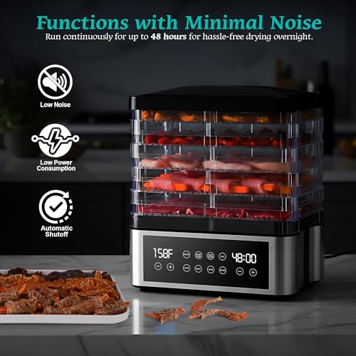 Food Dehydrator with 5 BPA-Free Trays - 11.4-Inch, One-Touch, Automatic Temp Control