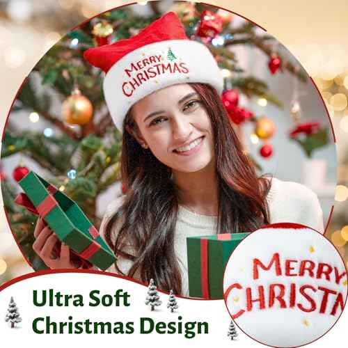 Iioscre Santa Hat Christmas Hats for Adults, Xmas Holiday Unisex Classic Santa Claus Hat for New Year Party
