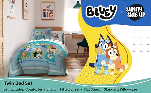 Bluey & Friends Twin Comforter Bedding Set - 5 Piece Kids Bed Set, Multi - Sunny Side Up