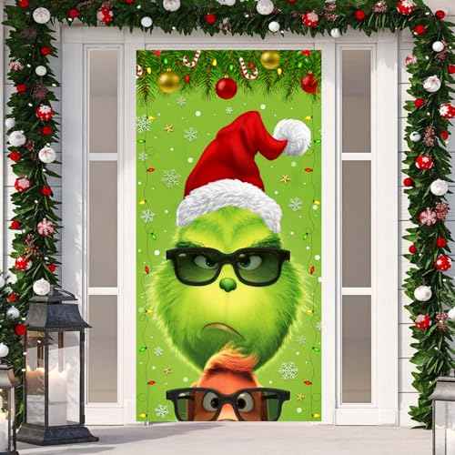 Funny Christmas Door Decorations Christmas Door Cover Cute Hanging Banner Background for Xmas Holiday Decorations