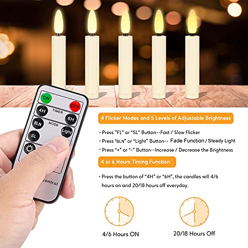 FPOO 20pc Ivory White LED Christmas Tree Candles w/ Remote & 4/6H Timer - 2/4/6/8H Options, Battery Operated