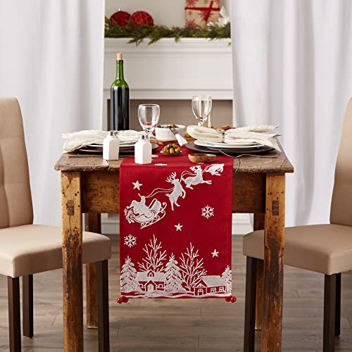 DII Christmas Table Runner Santa's Sleigh Embroidered Holiday Decor 14x70