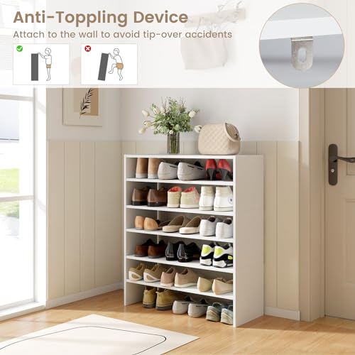 White COSTWAY 6-Tier Shoe Rack Organizer - Extra Wide Shoe Shelf, Stackable Design