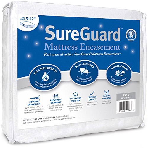 Twin Mattress Encasement 9-12 Inch Deep Waterproof Bed Bug Proof Hypoallergenic Zippered Cover