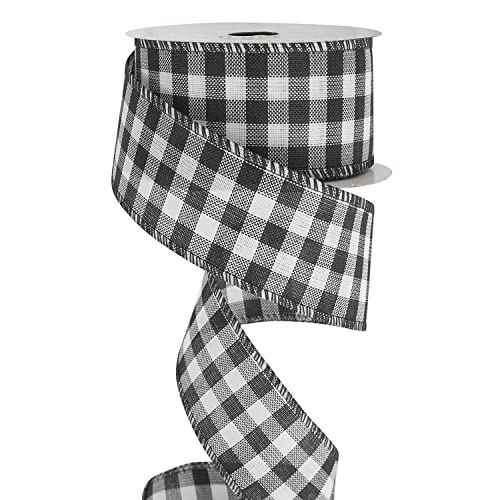 MEEDEE Black Checkered Ribbon Black Halloween Ribbon 2.5 Inch Christmas Plaid Ribbon 25 Yards Black Buffalo Plaid Ribbon Bulk Black Gingham Ribbon Black and White Ribbon for Christmas Tree