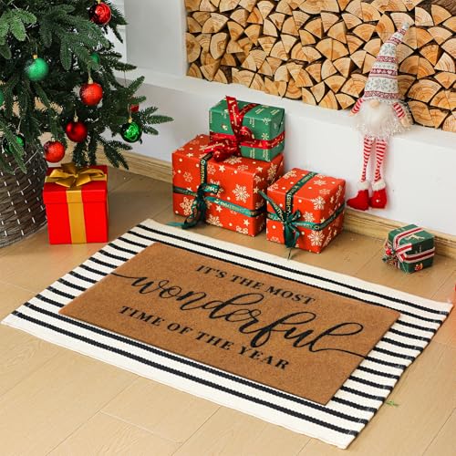 Moucuny 2 Pcs Christmas Coir Outdoor Doormat Set 16 x 28 and 24 x 35 - non slip welcome mats