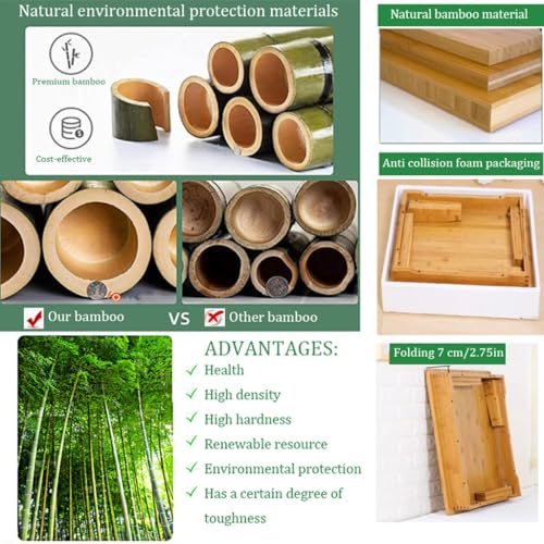 Foldable Bamboo Coffee Table - 60x60x27 cm Low Square Floor Table