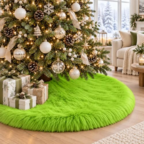 AISENO 60 Inch Green Faux Fur Christmas Tree Skirt Plush Holiday Decoration