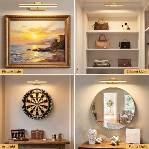 Percantis 13.8-Inch Cordless Gold Picture Light 2 Pack - Adjustable Wall Art Lighting