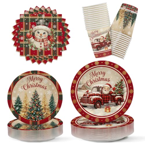Hiboss Christmas Party Supplies 104 pcs Santa & Snowman Disposable Tableware - Variation 03