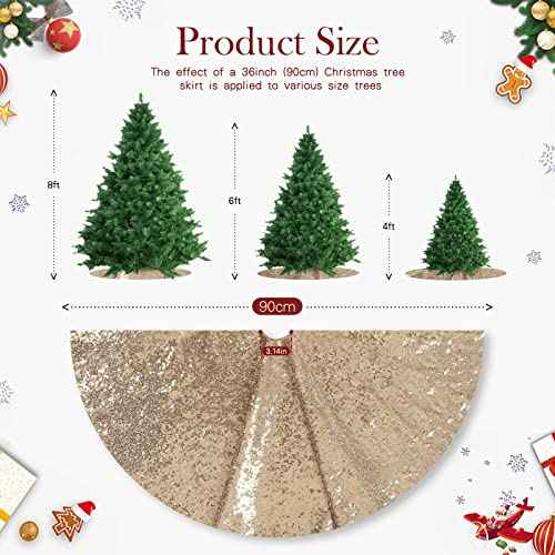 36 Inches Christmas Tree Skirt Champagne Gold Tree Skirt Sequin Glitter Tree Skirt for 4ft Tree Christmas Decoration
