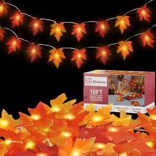 Fall Leaf Garland with Lights Decorations: 2 Pack Thanksgiving Fall String Lights Battery Operated Total 20 FT 40 LED Lamp Bead 40 Leaves Porch Home Indoor Outdoor Harvest Festival Wreath Fall Decor