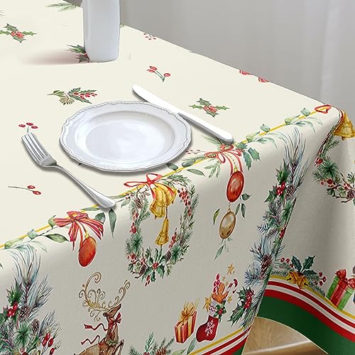 Yighty Rectangle Christmas Tablecloth 60 x 102in,Christmas Tree Elk