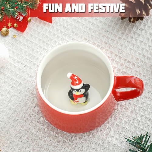 Penguin NDLBS Christmas 3D Mug - 12oz Ceramic Teacup with Santa/Penguin Inside