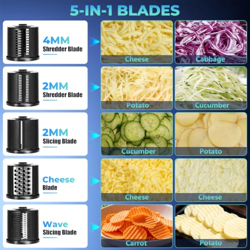 Electric Cheese Grater 5-in-1 Stainless Steel 800W with Black & Silver Finish