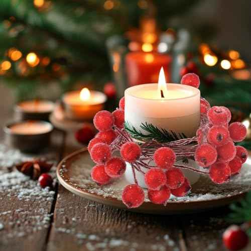 200PCS Artificial Holly Berries Wired Stems Artificial Flowers 12MM Frosted Fake Berries, Red