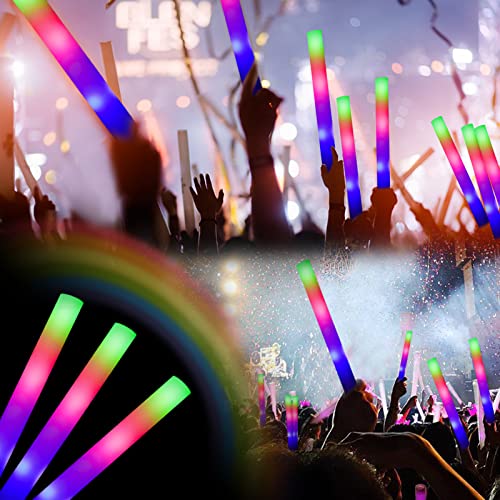 100 Pack LED Foam Glow Sticks - Glow in the Dark Party Favors with 3 Modes