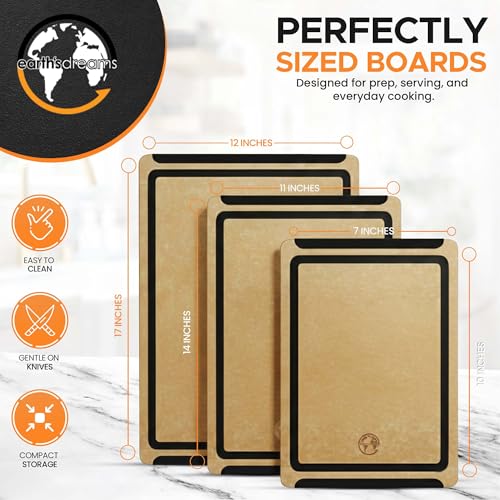Composite Wood Cutting Board Set of 3 with Juice Groove - Tan/Black
