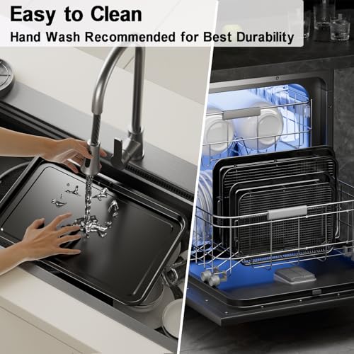 THORSES 2-Piece Oven Air Fryer Basket and Tray Set - Large M & Small L, Black