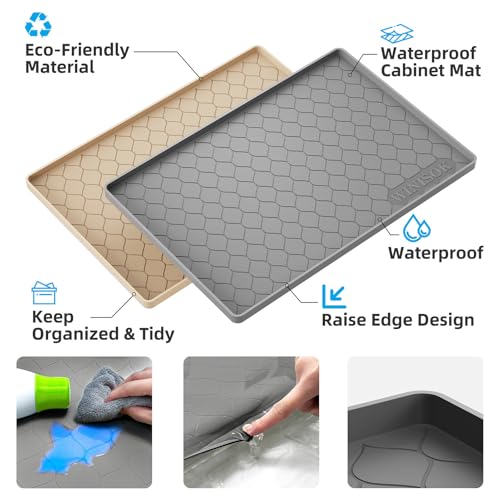 Winisok Waterproof Under Sink Mat 22 x 40 Inches Silicone Beige - Cabinet Leak Protection