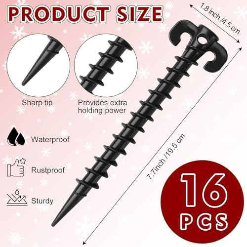 Fabulas 16 Pcs Black Inflatable Stakes - 7.7 Inch Tent & Holiday Yard Anchors
