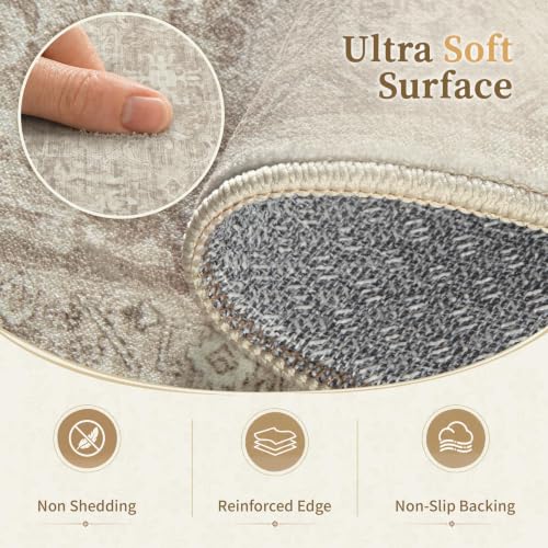 Brown 8x10 Area Rug for Living Room - Washable Floral Non-Slip Carpet