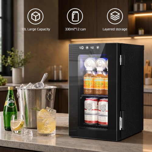 Antarctic Star Black 10L Mini Beverage Fridge with Digital Temperature Control