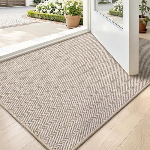 LUMI Beige Ultra Thin Indoor Door Mat 24x36 - Non-Slip, Pet Friendly, Low Profile Entry Rug