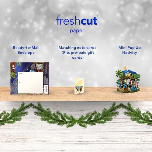 Freshcut Paper Mini Starlit Nativity Pop Up Card - 6 Inch Holiday Scene, Reusable Christmas Greeting Card & Envelope