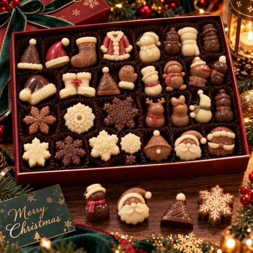 LLPMutu 5-Pack Christmas Silicone Molds with 46 Cavities - Santa, Snowman, Reindeer & More (White 3) | Mini Christmas Fondant & Candy Molds