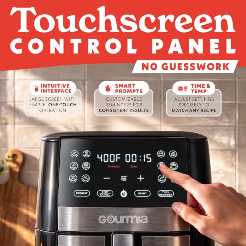 Gourmia 8 Qt Air Fryer with 12 Presets, Stainless Steel, Touchscreen