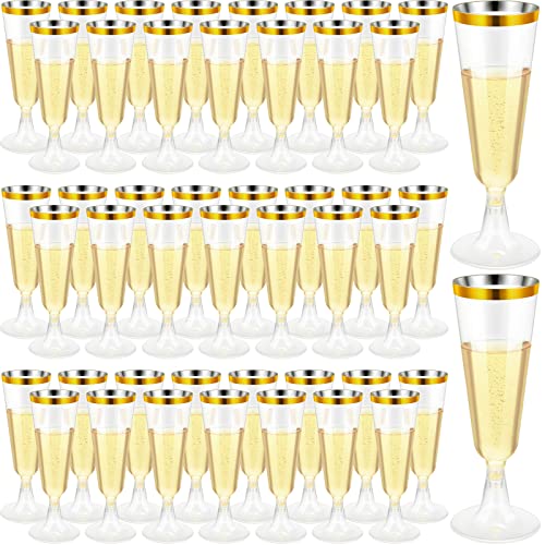 CHENGU Gold Rim Disposable Champagne Flutes 5 oz Pack of 200 for Weddings & Parties