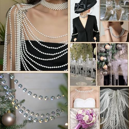 Pearl Beads Garland, 6mm String of Pearls, 82FT Pearl Garland for Christmas Tree, Christmas Faux Pearls Strand Roll for DIY Craft Xmas Wedding Party Supplies Flowers Decoration (White)