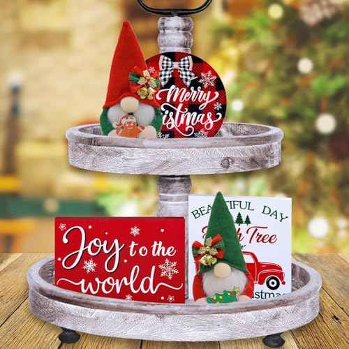 Set of 2 Christmas Gnomes Plush Decorations - Handmade Nordic Tomte Gnome Figures with Gingerbread & Tree Ornaments - Swedish Red Green Gnomes for Home, Office, and Holiday D?cor