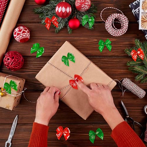 Gift Boutique 200PCS Christmas Mini Ribbons Bows Red Green White Tiny Twist Tie Bow DIY Sewing Crafts Handmade Xmas Holiday Party Gifts Decor Supplies