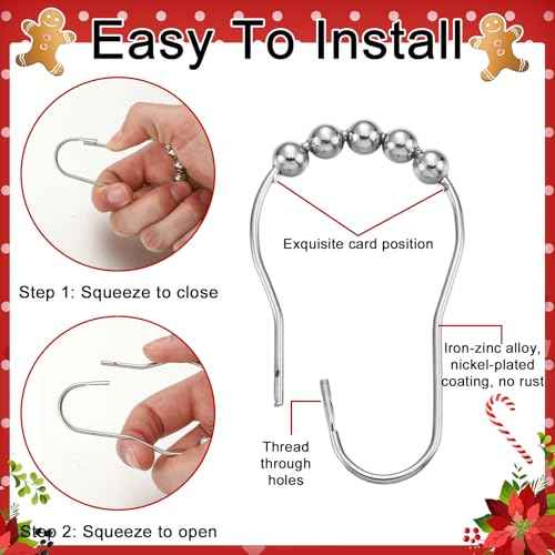 12 Pcs Christmas Gingerbread Shower Curtain Hooks Bulk Gingerbread Man Bathroom Accessories Set Xmas Candyland Winter Christmas Shower Acrylic Rustproof Hooks for Bedroom Bathroom Decor