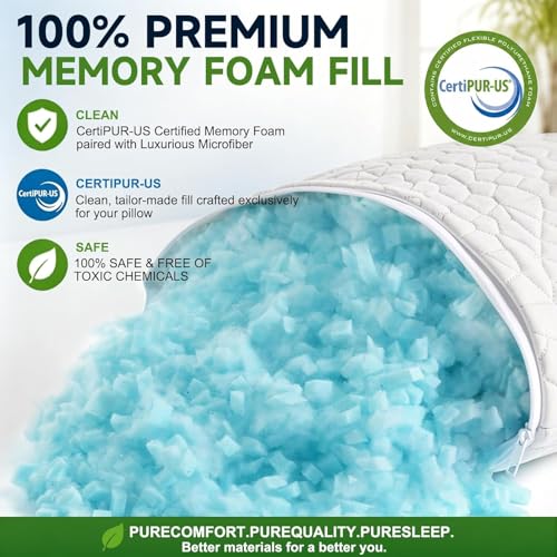 SUPA MODERN Cooling Pillow - White, Standard Size, Adjustable Firmness, CertiPUR-US Shredded Memory Foam - 1 Pack