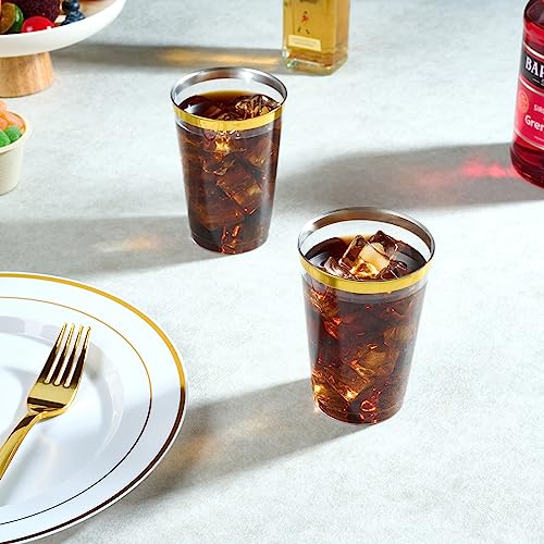 Gold Rimmed Disposable Plastic Cups 12 oz - 200 Pack, Elegant Partyware