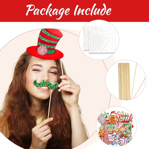 HOWAF 30pcs Glitter Photo Booth Props Set – Peppermint Candy & Lollipop Christmas Party